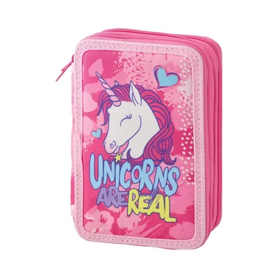 Statovac Triple Decker Pencil Case – Unicorn, three zippers, filled