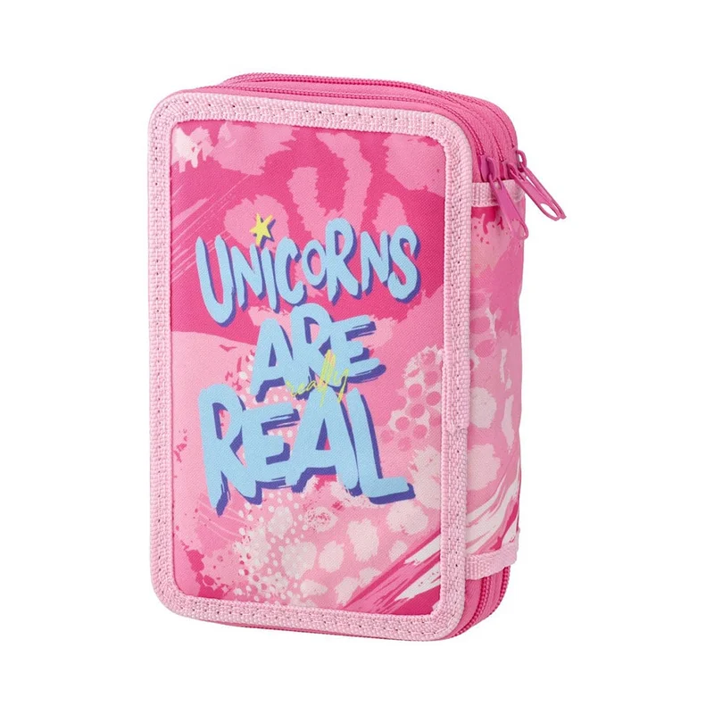 Statovac Triple Decker Pencil Case – Unicorn, three zippers, filled