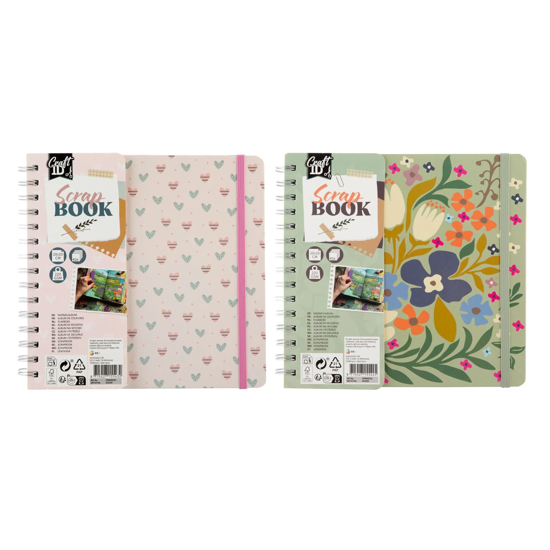 Craft ID Scrapbook, 20.5 ? 20.5 cm, 40 sheets, assorted, 12 pcs
