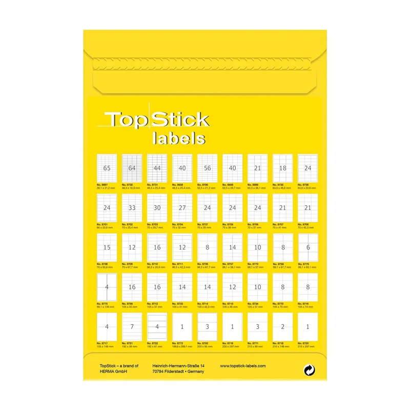 Top Stick Самозалепващи се етикети, A4, 63.5 х 38.1 mm, 21 броя, 100 листа