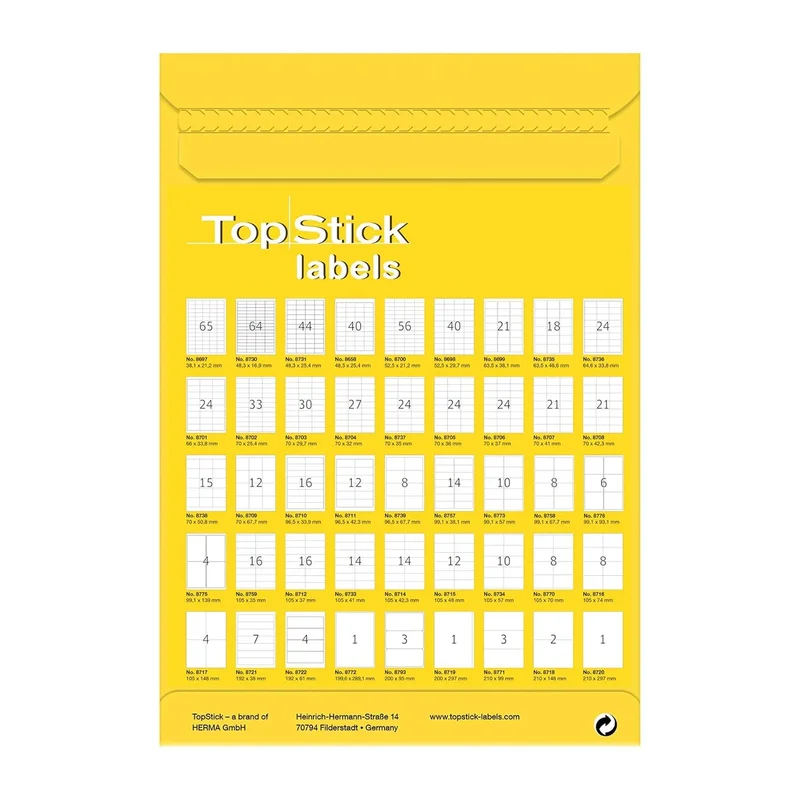 Top Stick Самозалепващи се етикети, A4, 25.4 х 10 mm, 189 броя, 100 листа
