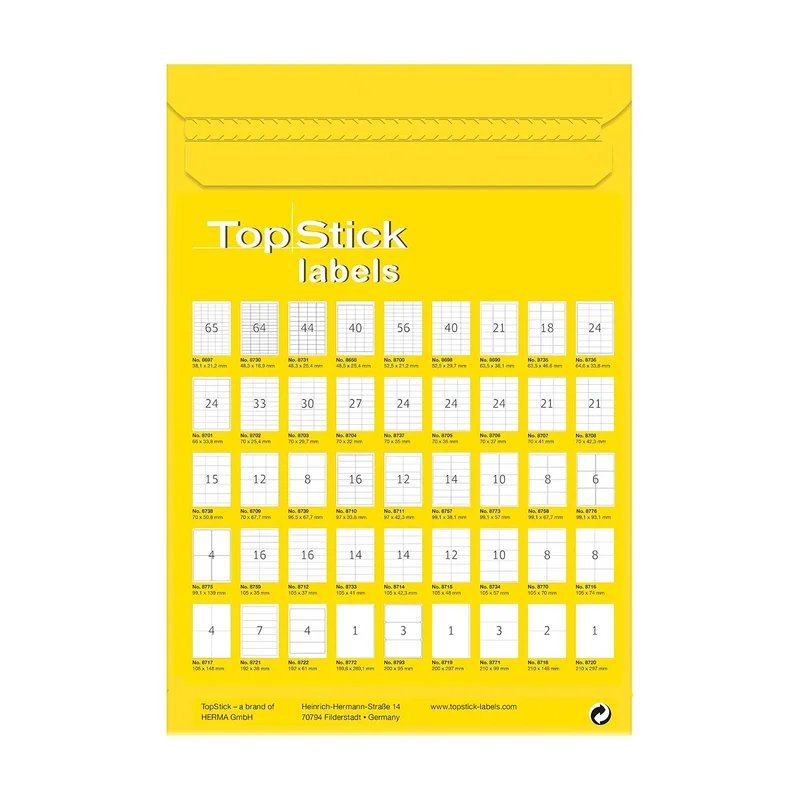 Top Stick Самозалепващи се етикети, A4, 192 х 38 mm, 7 броя, 100 листа