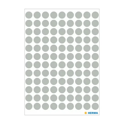 Herma Самозалепващи се етикети, кръгли, диаметър 8 mm, 108 броя на лист, 5 листа, сиви