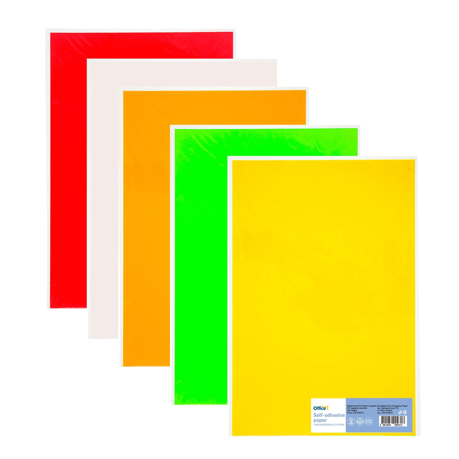 Office 1 Self-adhesive paper, 20 x 30 cm, 5 colors, 10 sheets