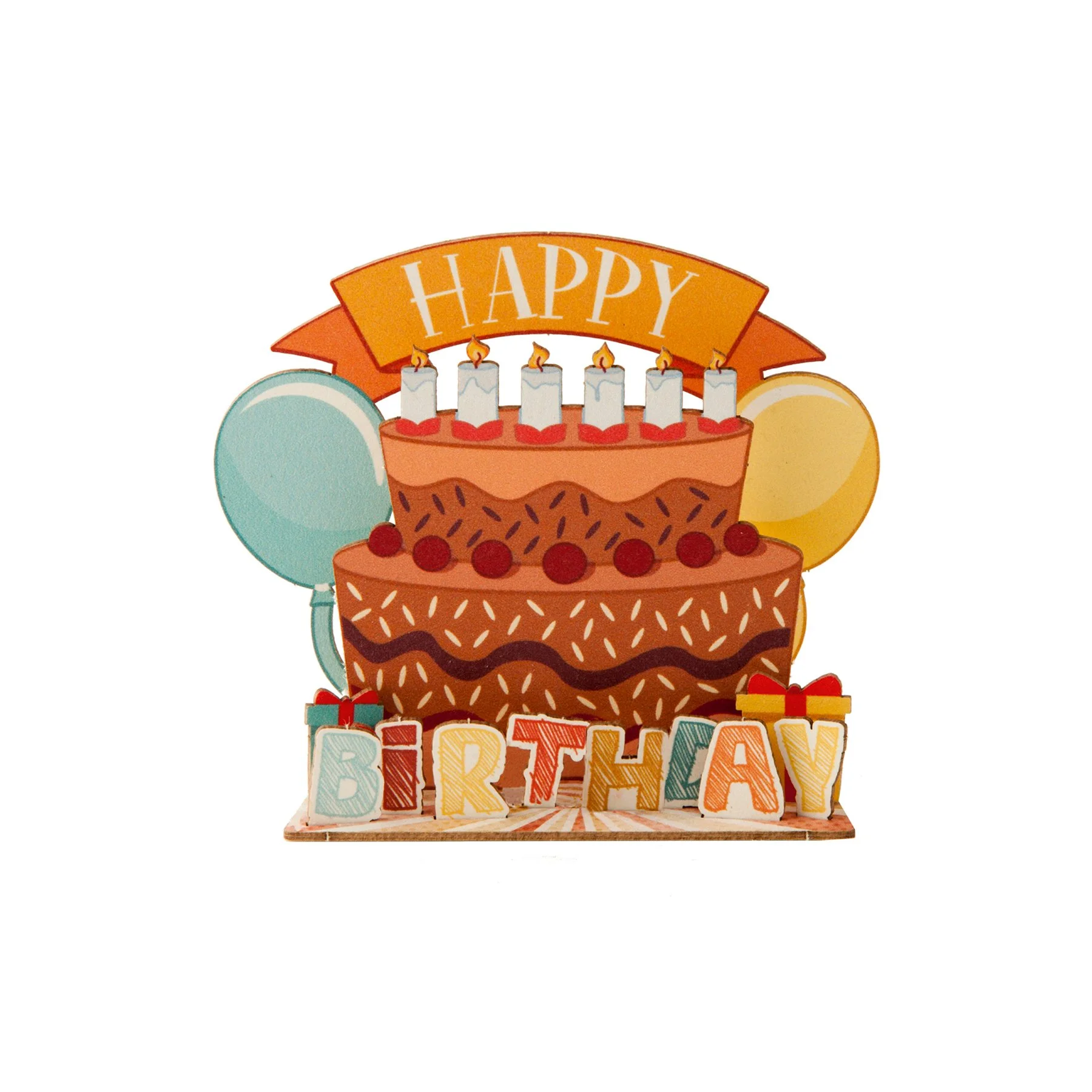 Gespaensterwald 3D Card, Happy Birthday cake, wooden