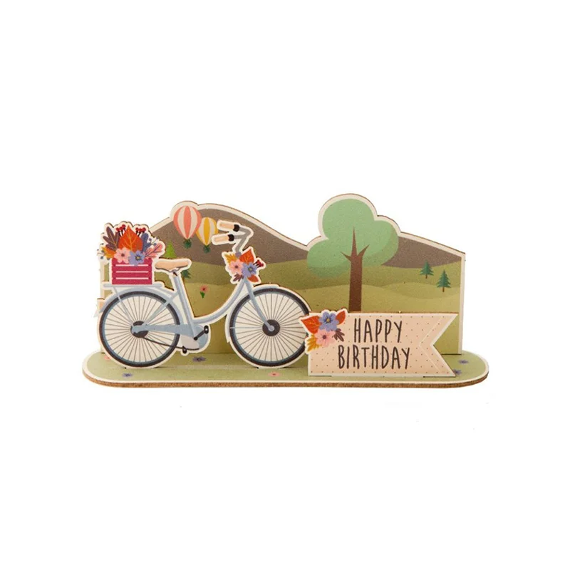 Gespaensterwald 3D card, Happy Birthday bicycle, wooden