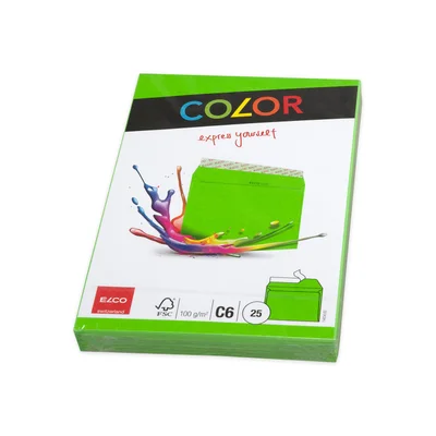 Elco Envelope, C6, 114 x 162 mm, 100 g, straight flap with self-adhesive strip, light green, 25 pieces