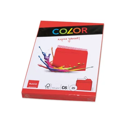 Elco Envelope, C6, 114 x 162 mm, 100 g, straight flap with self-adhesive strip, red, 25 pieces