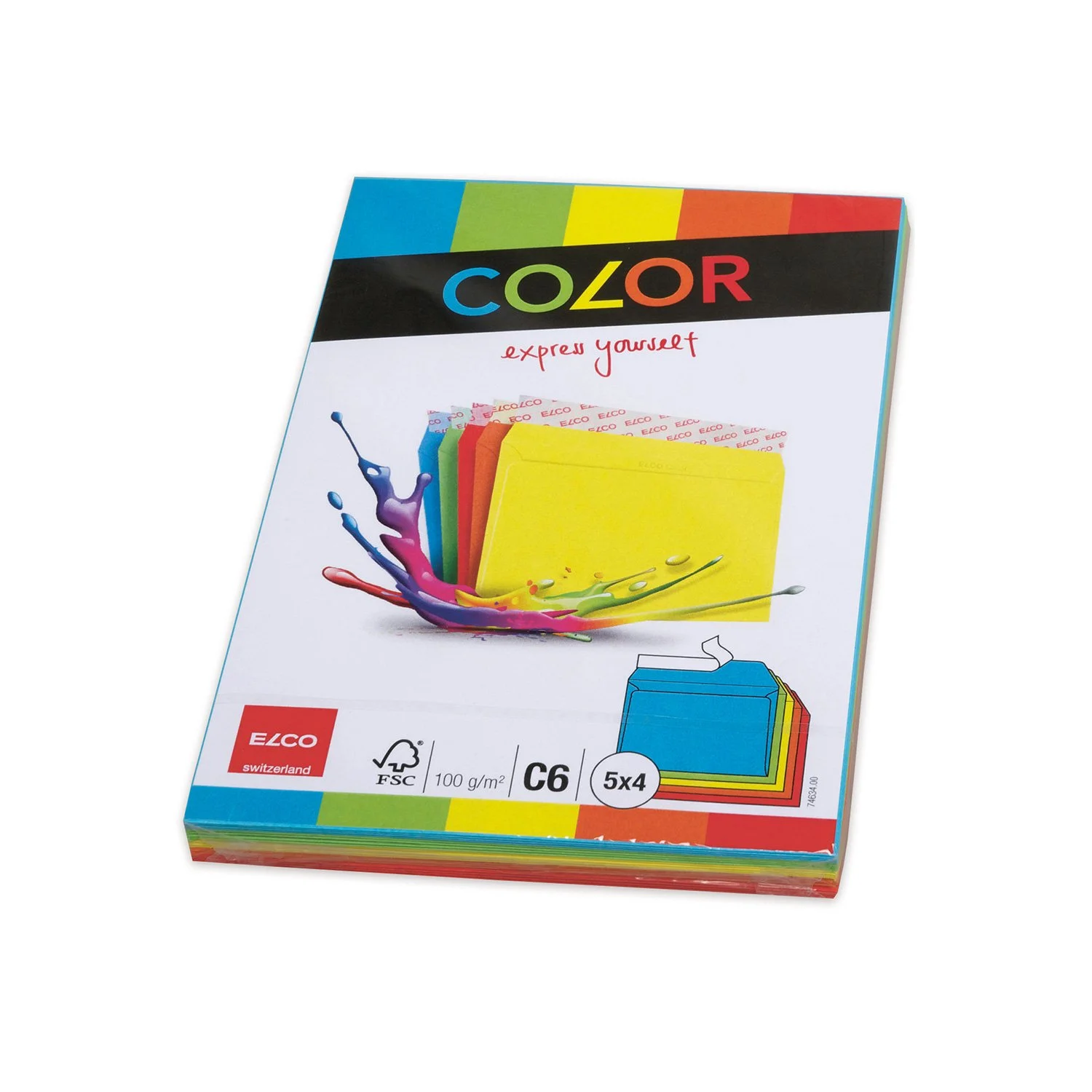 Elco Envelope, C6, 114 x 162 mm, 100 g, straight flap with adhesive strip, assorted 5 colours, 20 pcs