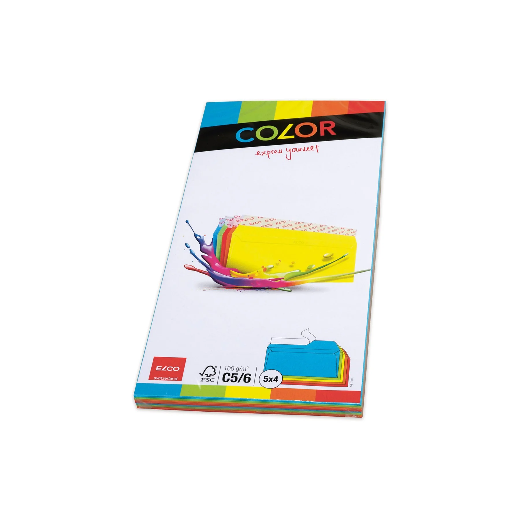 Elco Envelope, C6/5, 114 x 229 mm, 100 g, straight flap with self-adhesive strip, colored, assorted 5 colors, 20 pcs