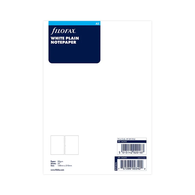 Filofax Refill for Organizer, A5, 25 sheets, white
