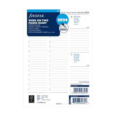 Filofax Refill for organizer Classic, A5, for 2024, 1 week on 2 pages, vertical