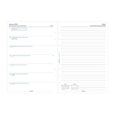 Filofax Refill Classic A5, for 2024, week on one page, notes
