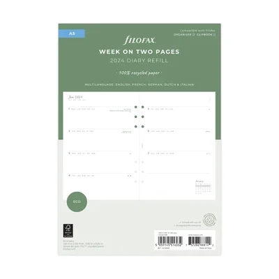 Filofax Refill for Organizer Eco, A5, for 2024, 1 Week on 2 Pages