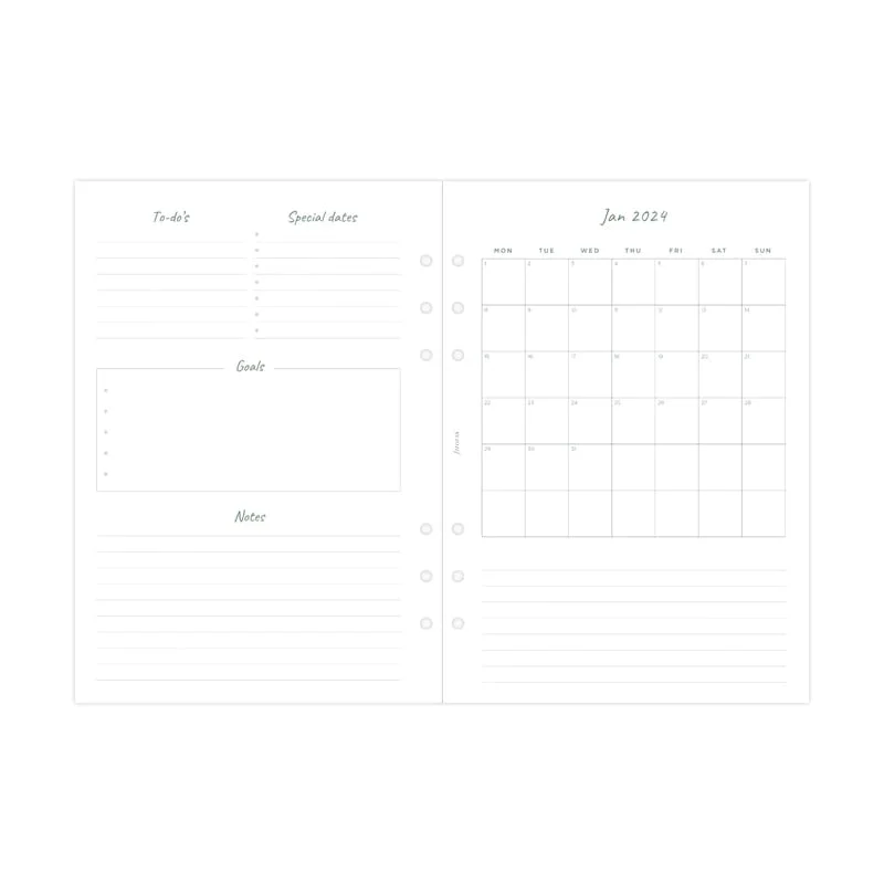 Filofax Refill for Organizer Eco, A5, for 2024, 1 Week on 2 Pages