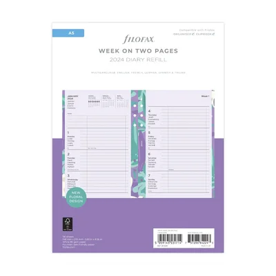 Filofax Refill Floral, A5, for 2024, One Week on Two Pages