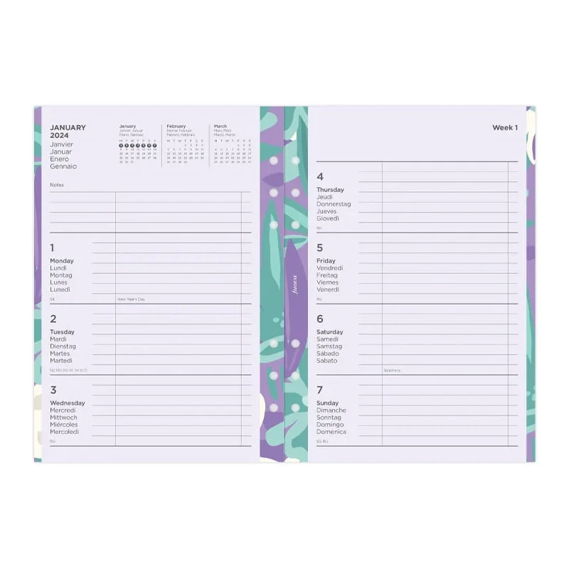 Filofax Refill Floral, A5, for 2024, One Week on Two Pages