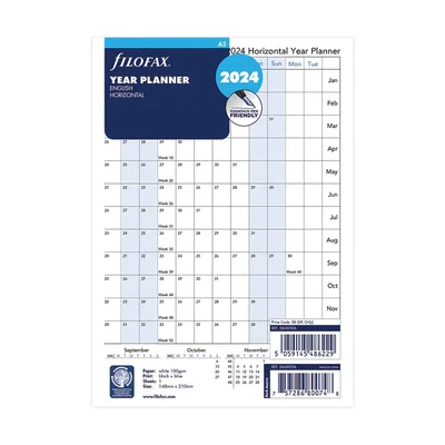 Filofax Organizer Refill, A5, for 2024, 1 year per spread