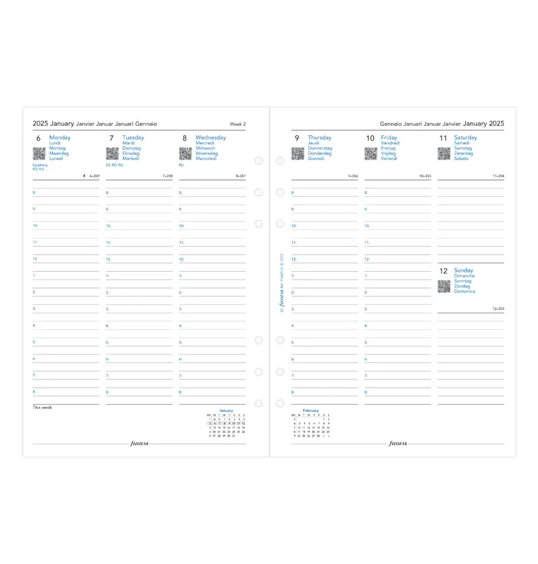 Filofax Refill for Organizer Classic, A5, for 2025, 1 week on 2 pages, vertical