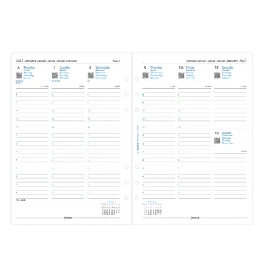 Filofax Refill for Organizer Classic, A5, for 2025, 1 week on 2 pages, vertical