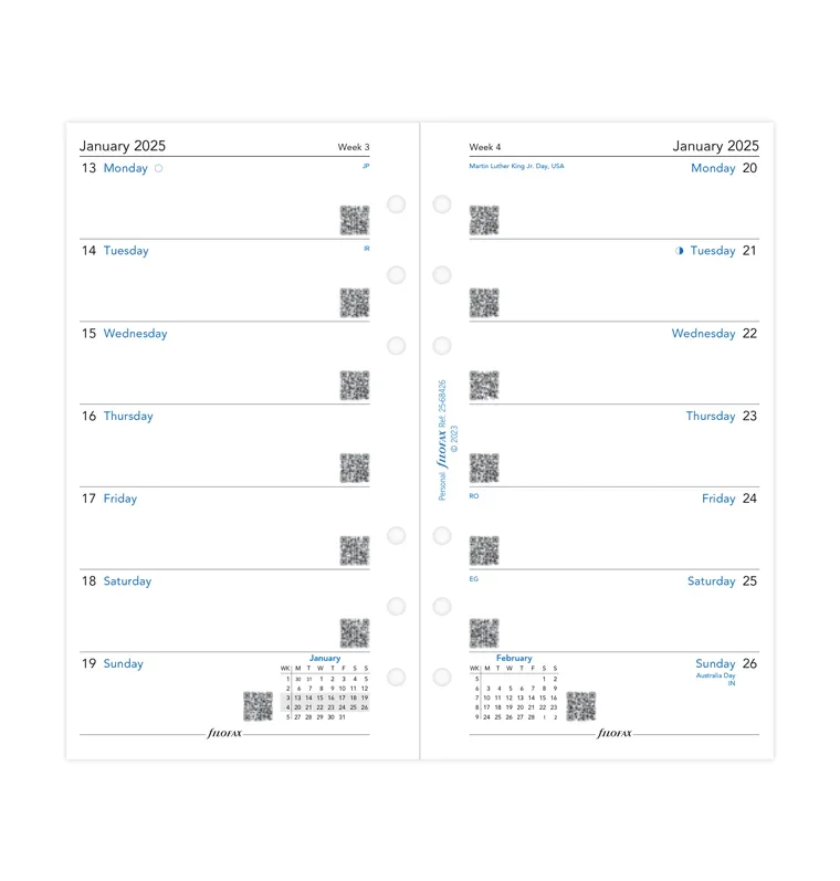 Filofax Refill for organizer Classic, Personal, for 2025, 1 week per page