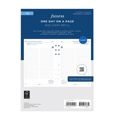 Filofax Refill for organizer Classic, A5, for 2025, 1 day per page