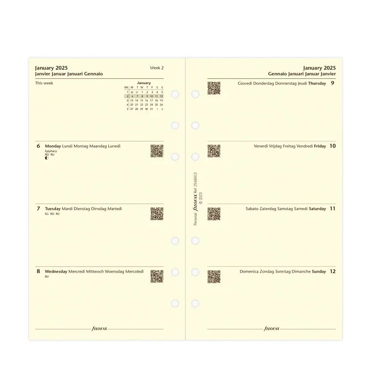 Filofax Refill Classic, Personal, cream paper, for 2025, 1 week on 2 pages
