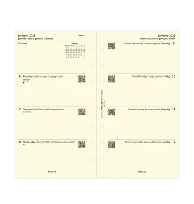 Filofax Refill Classic, Personal, cream paper, for 2025, 1 week on 2 pages