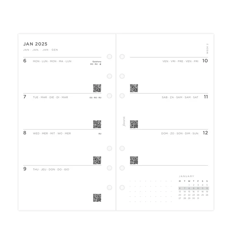 Filofax Refill for Organizer, Personal, for 2025, One Week on Two Pages