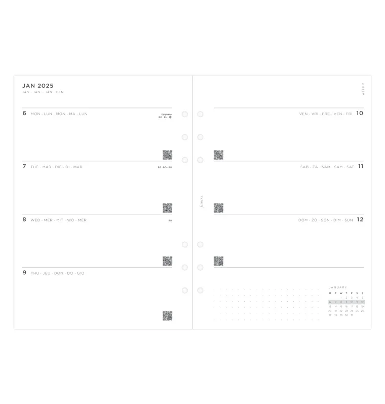 Filofax Organizer Refill, A5, for 2025, 1 week on 2 pages