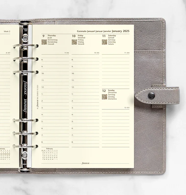 Filofax Organizer Refill, A5, 2025, 1 week on 2 pages, cream