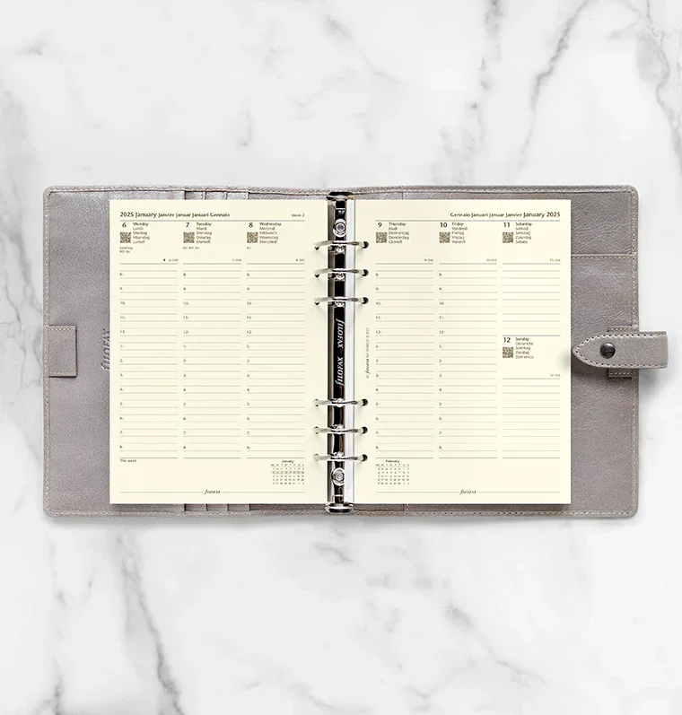 Filofax Organizer Refill, A5, 2025, 1 week on 2 pages, cream
