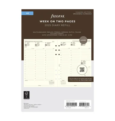 Filofax Refill Recycled, A5, for 2025, 1 week on 2 pages, cream
