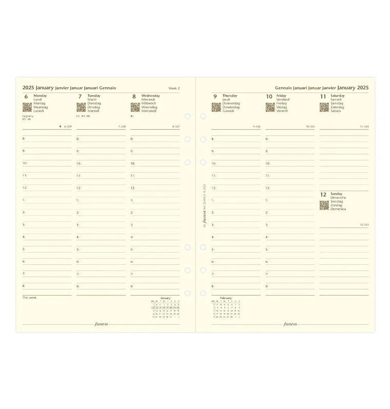 Filofax Refill Recycled, A5, for 2025, 1 week on 2 pages, cream