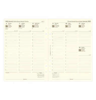 Filofax Refill Recycled, A5, for 2025, 1 week on 2 pages, cream