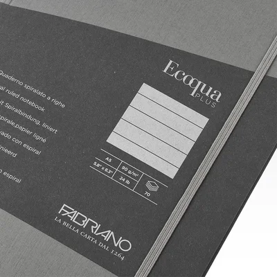 Fabriano Notebook Ecoqua+, A5, cardboard cover, concealed spiral, 70 sheets, anthracite