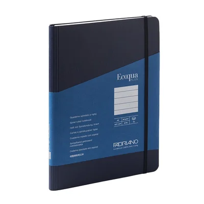 Fabriano Notebook Ecoqua+, A5, cardboard cover, hidden spiral, 70 sheets, dark blue