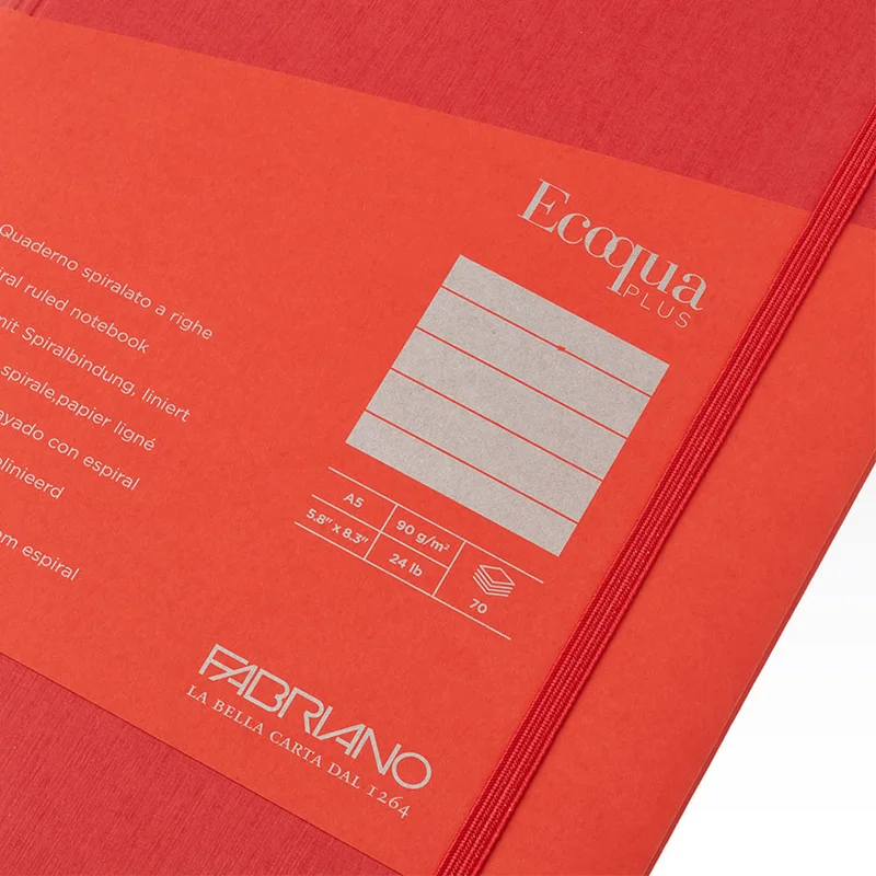 Fabriano Notebook Ecoqua+, A5, cardboard cover, hidden spiral, 70 sheets, raspberry