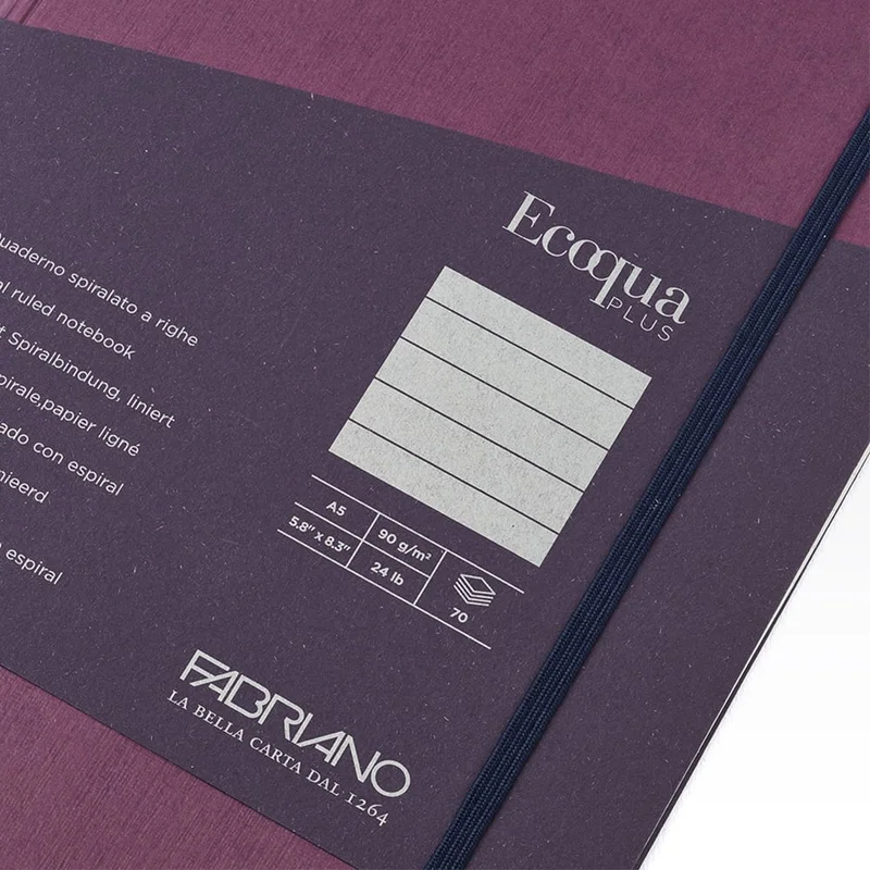 Fabriano Notebook Ecoqua+, A5, cardboard cover, concealed spiral, 70 sheets, purple