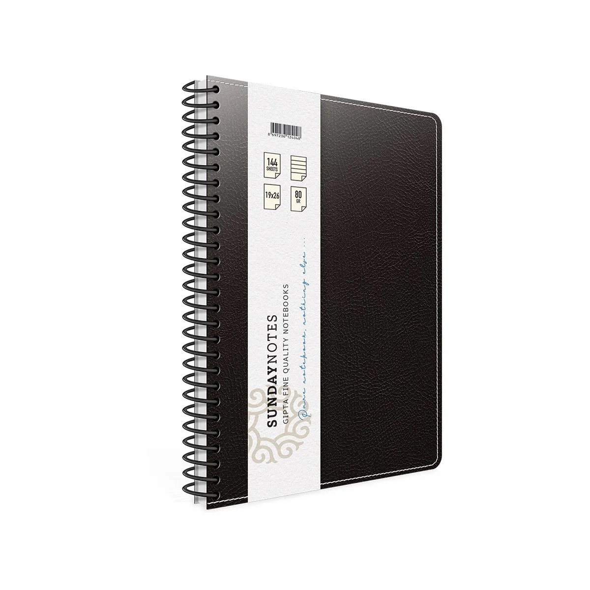 Gipta Notebook Sunday Notes, A4, cream paper, wide ruled, hardcover, spiral, 140 sheets