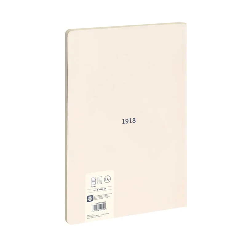 Milan Notebook 1918, A4, Wide Ruled, Cardboard Cover, 48 Sheets, Beige