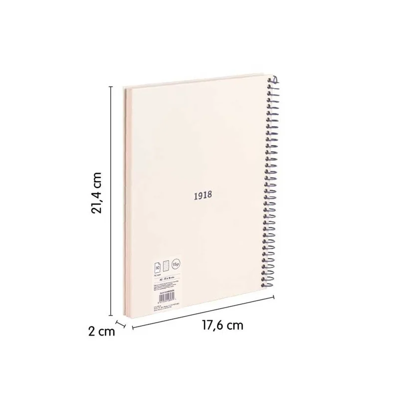 Milan Notebook 1918, A5, wide ruled, hard cover, spiral, 80 sheets, beige