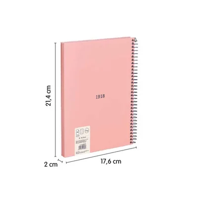 Milan Notebook 1918, A5, wide ruled, hardcover, spiral, 80 sheets, pink