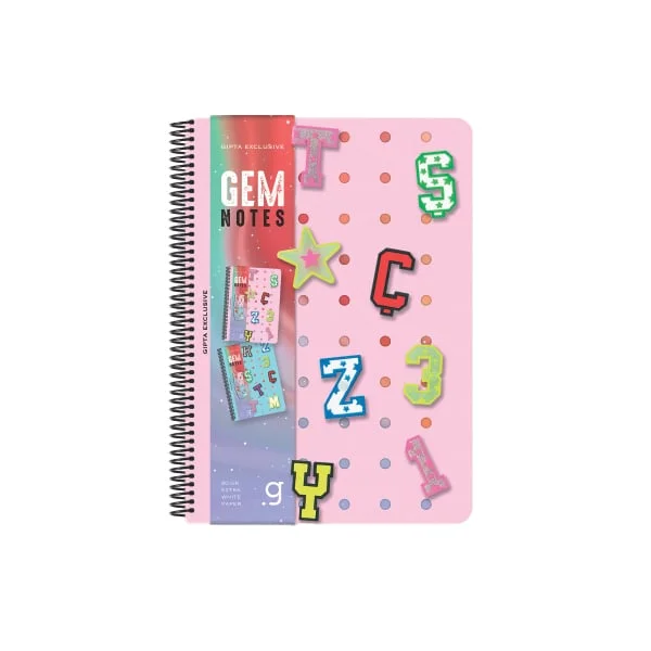 Gipta Notebook Gem Notes, A5, White Paper, Wide Ruled, PP Cover, Spiral, 80 Sheets