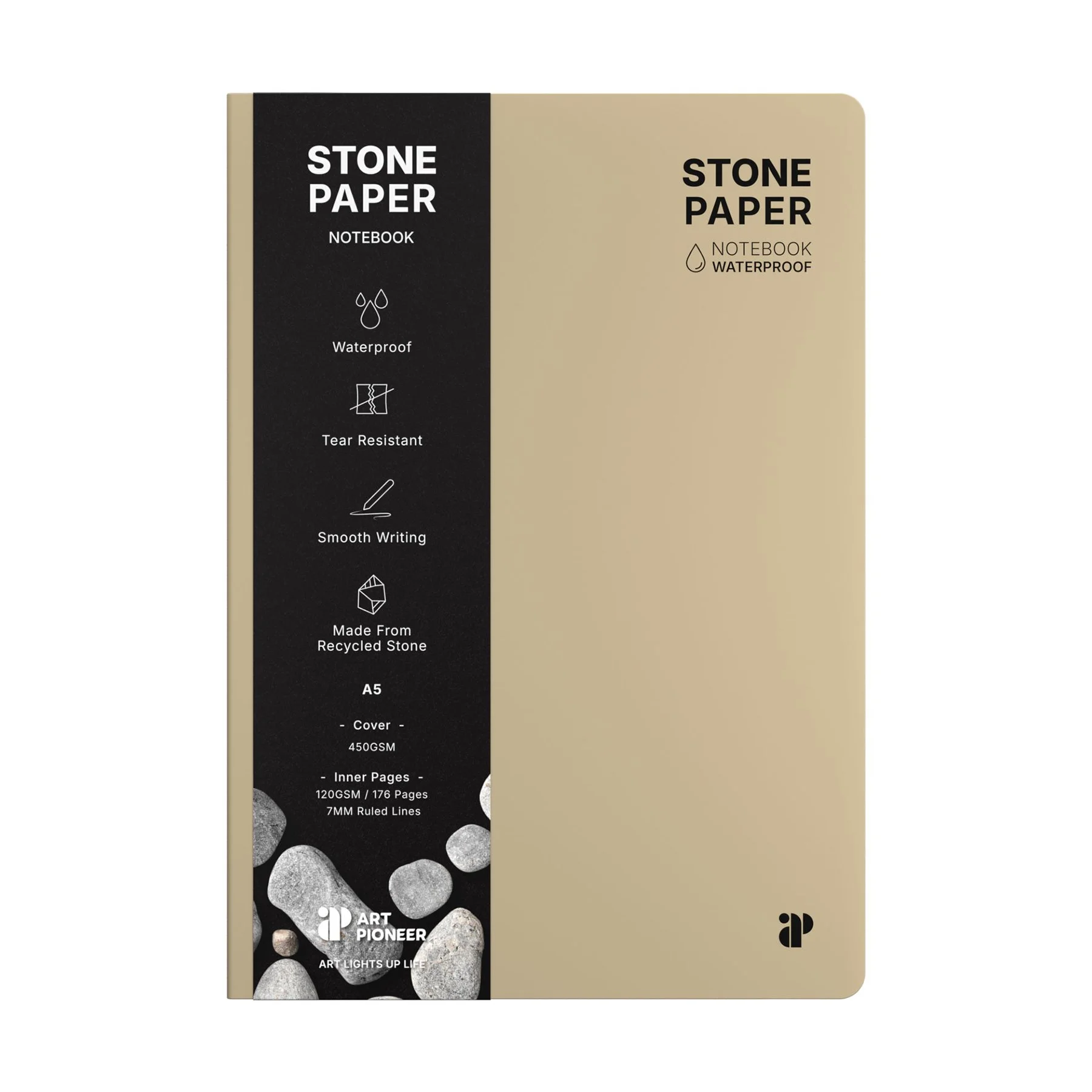 Art Pioneer Тетрадка Stone Paper, A5, твърда корица, 88 листа, бежова
