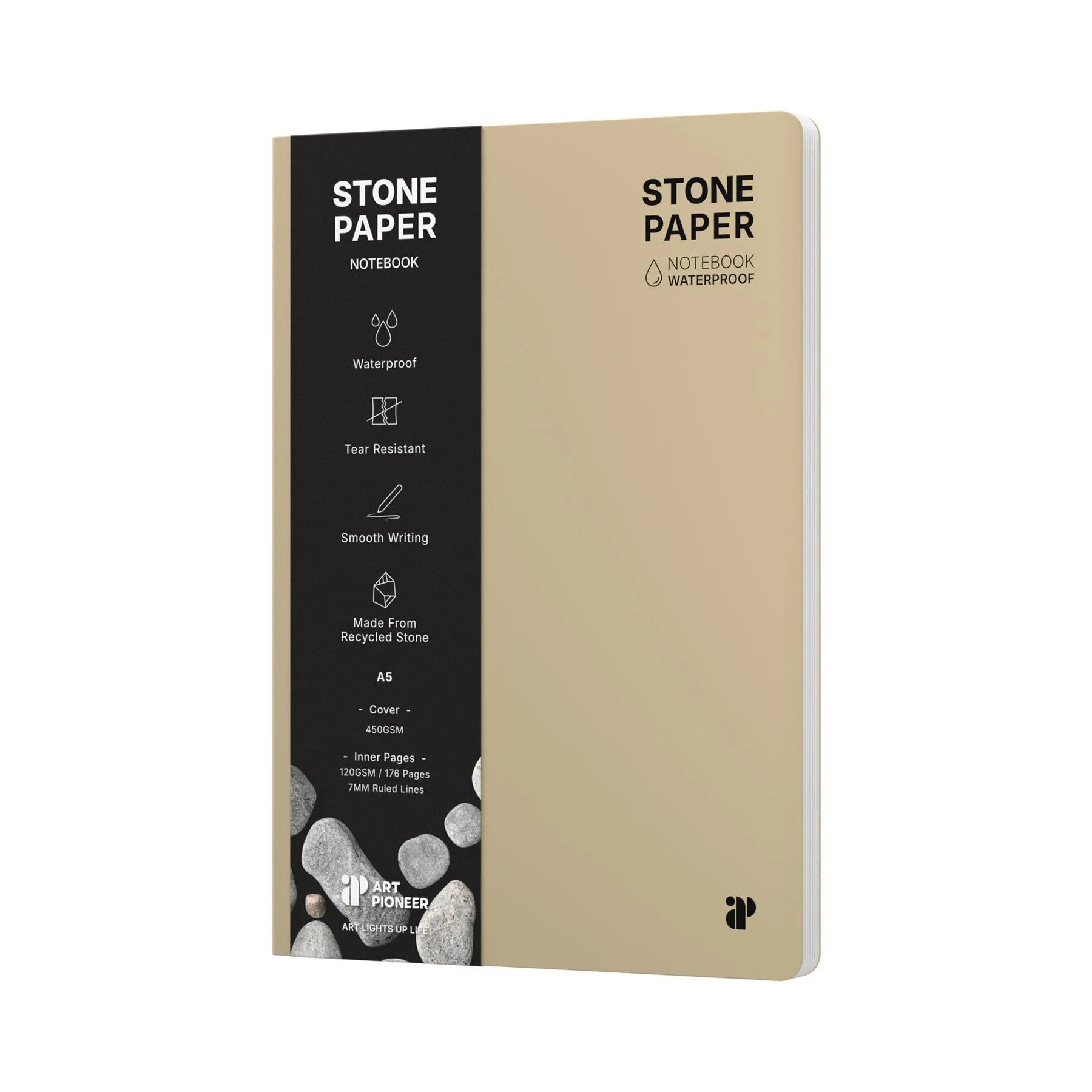 Art Pioneer Notebook Stone Paper, A5, hardcover, 88 sheets, beige