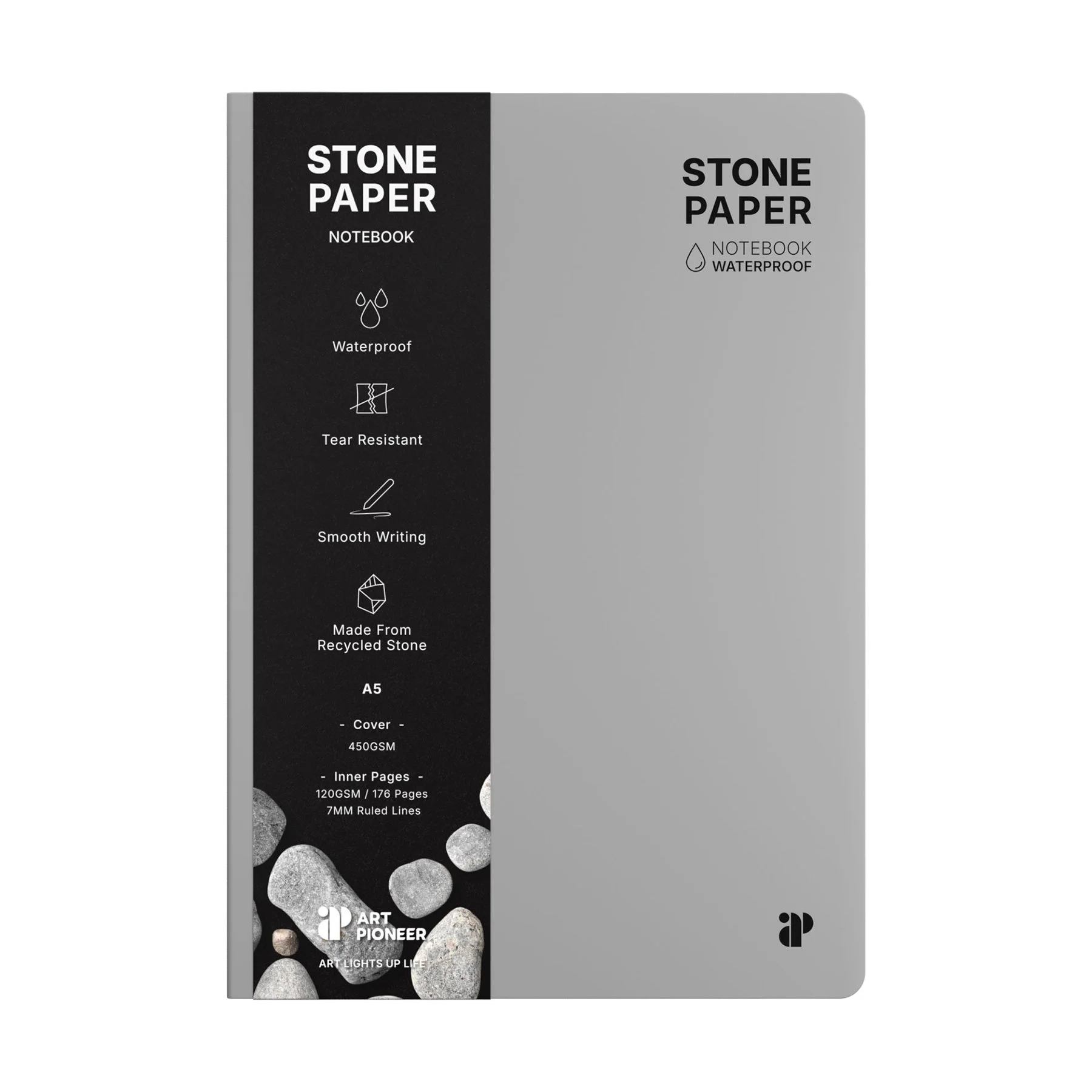 Art Pioneer Notebook Stone Paper, A5, hardcover, 88 sheets, grey
