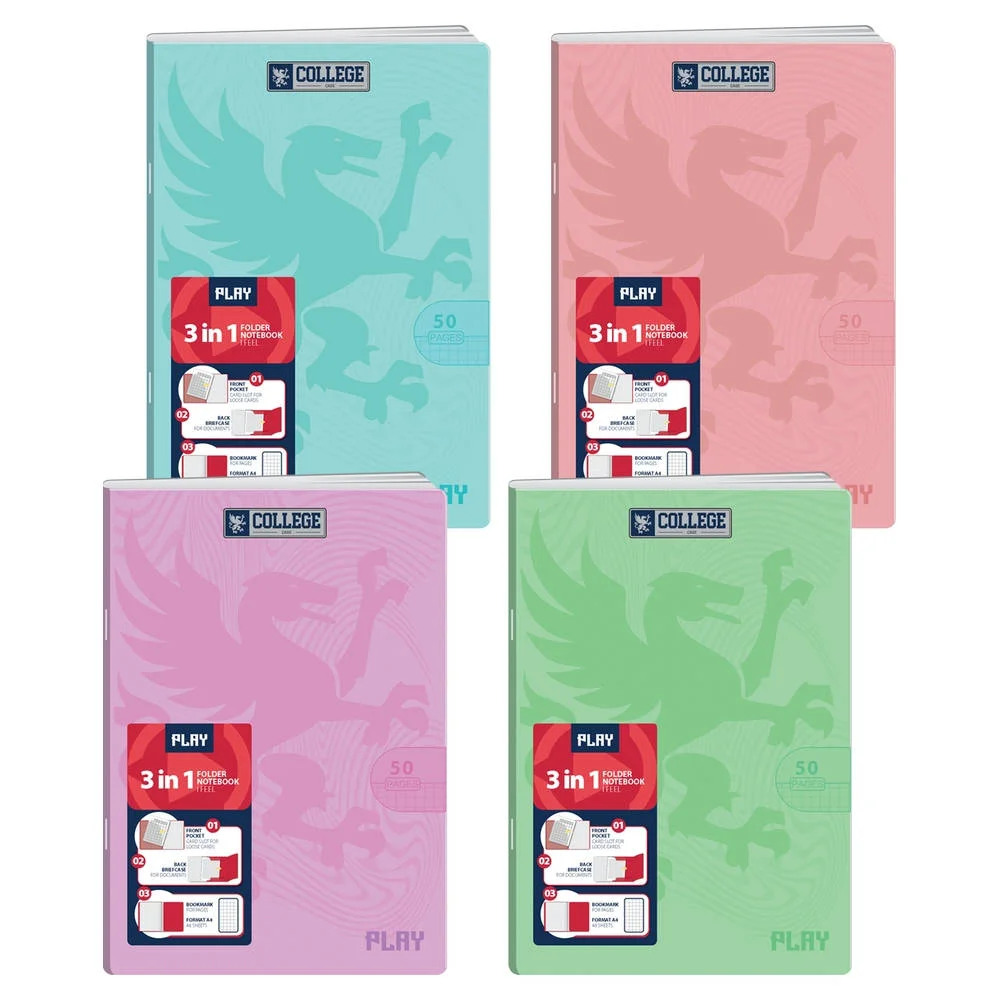Play College Notebook, A4, Wide Ruled, Offset Paper, 50 Sheets, Assorted, 1 Piece