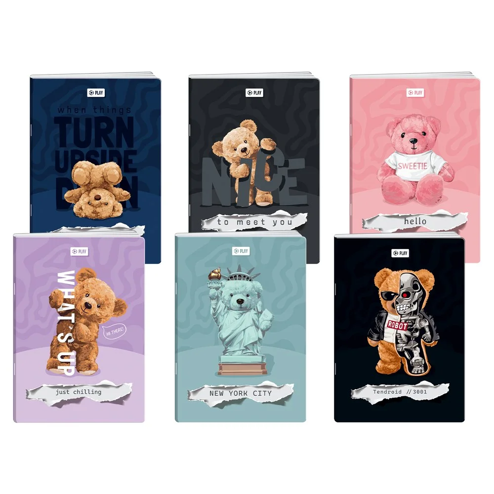 Тетрадка Play Teddy Bears Premium, A4, широки редове, офсетова хартия, мека корица, 40 листа, асорти, 1 брой