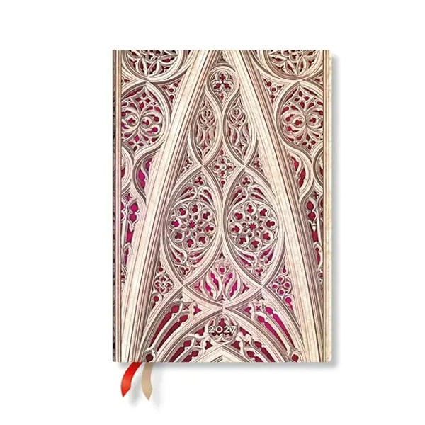Paperblanks Планер Duomo di Milano Burgundy, Midi, вертикален, мека корица, 88 листа, за 2027 година